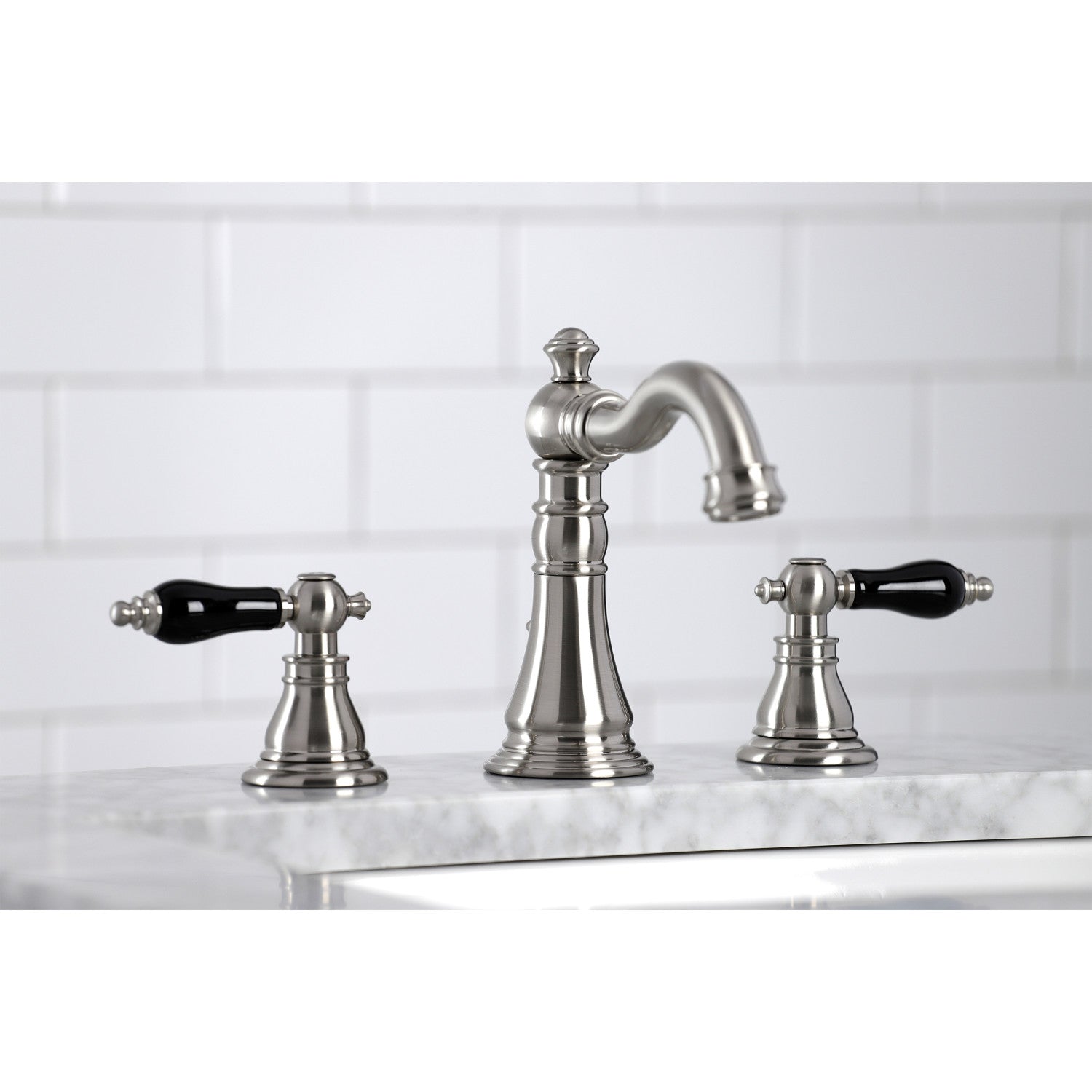 Kingston Heirloom FSC1978AKL - Duchess Two-Handle 3-Hole Deck Mount Widespread Bathroom Faucet with Pop-Up Drain, Brushed Nickel — thumbnail 3